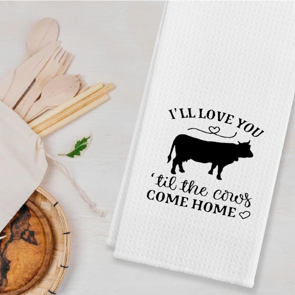 White Kitchen Towel with Black Cow Print